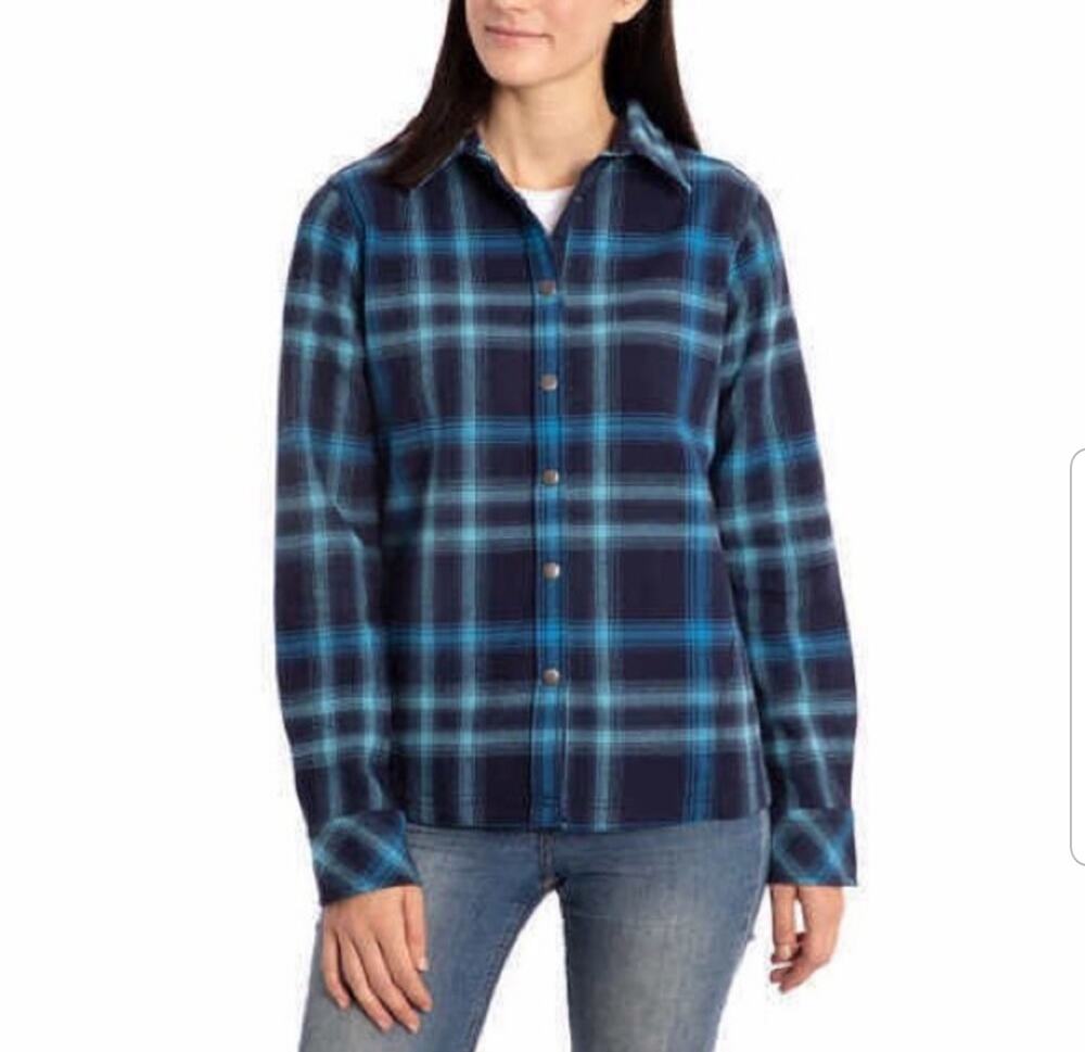 Orvis Blue Fleece Lined Plaid Shirt Jacket Shacket Size Large